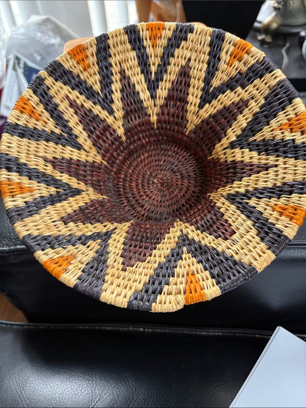 Handwoven Lutindzi Grass Basket Decorative Bowl - Brown, Black, Tan, Orange